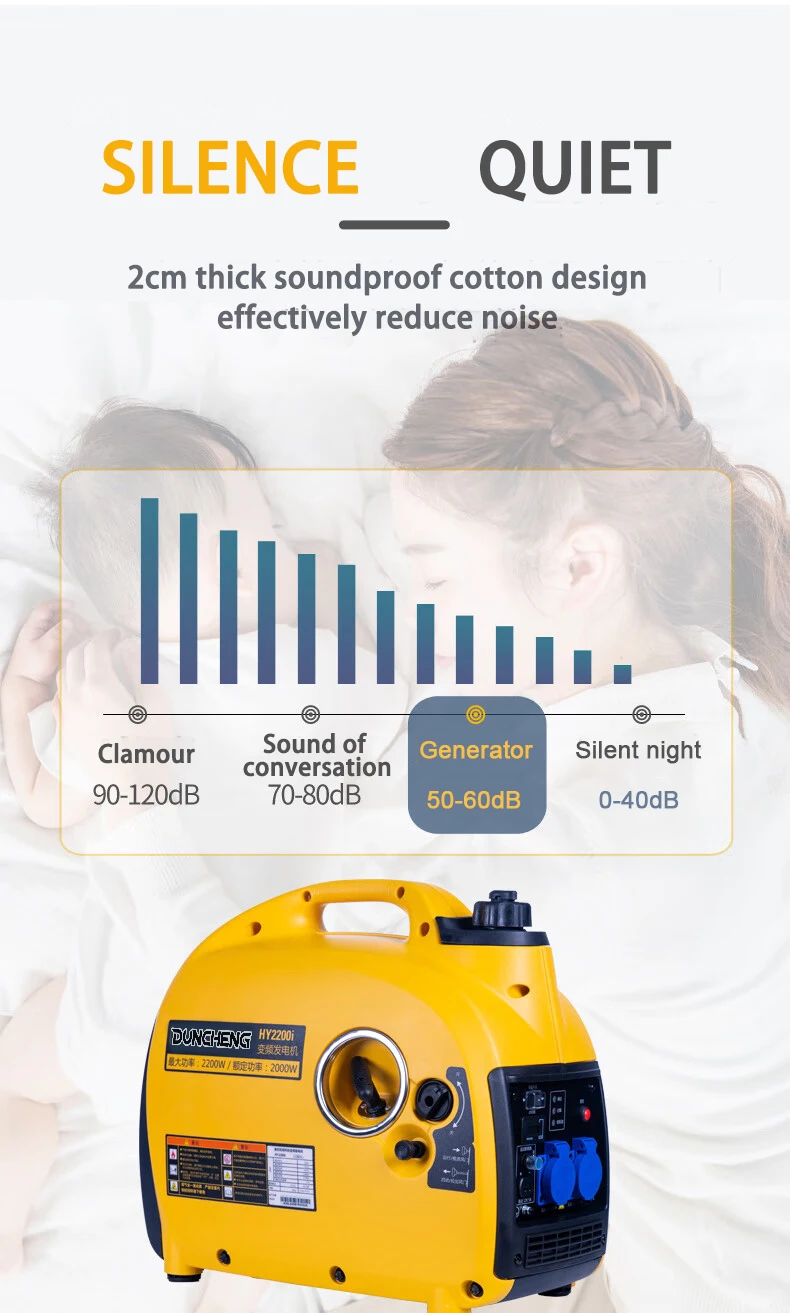 Portable 2kw Silent Gasoline Inverter Generator Camping Or Home Use With 50Hz Frequency And Single Phase Output