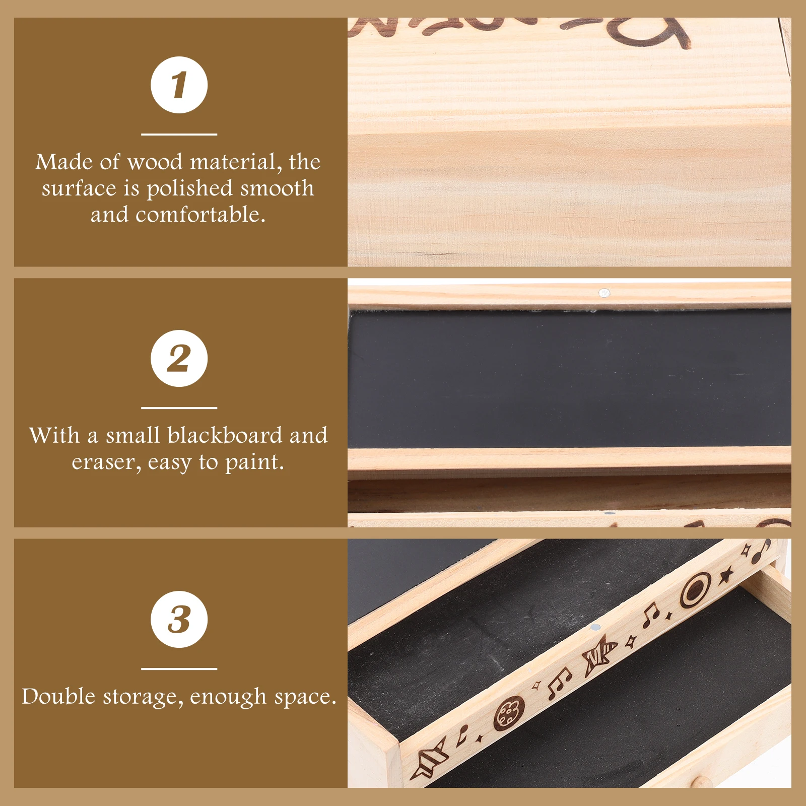 

1Set Wood Storage Box Stationery Holder Double Layer Pencil Container Practical Pen Case for Office