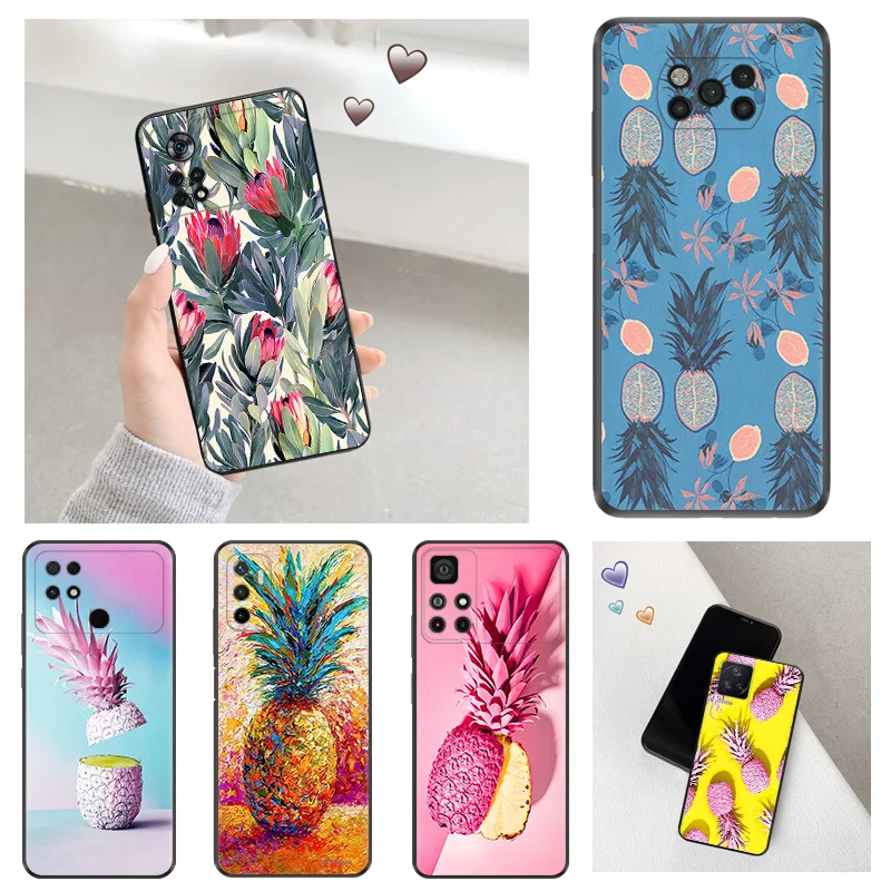 Anti-Drop Soft Phone Case For Xiaomi Poco x5 5G x4 x3 pro f1 f3 gt f4 f5 m5 m4 m3 c40 c50 c51 Pineapple Tropical Leaves Cover