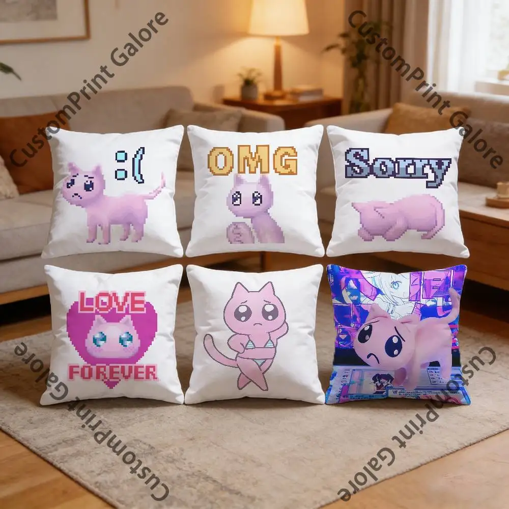 

P-chan Cat Game Needy Streamer Polyester Printed Pillow Cover Square 30 35 40 45 50 55 cm Soft for Sofa Bed Car Home Decor