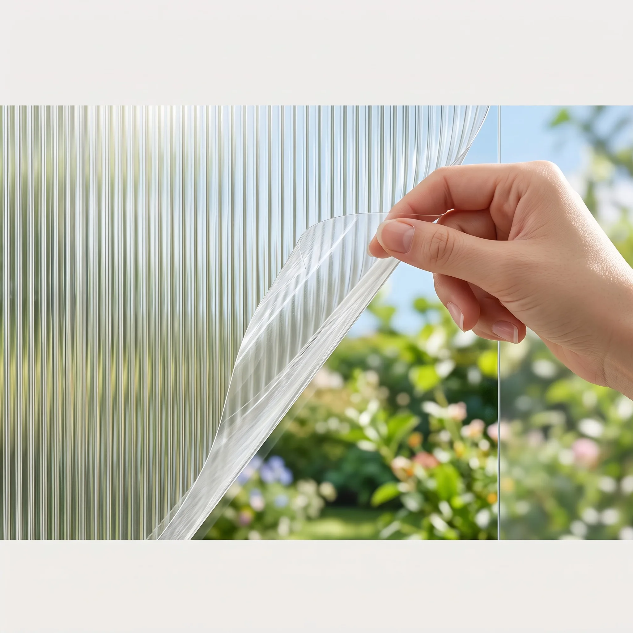 Reeded Glass Static Cling Window Film No Glue Vertical Stripe Frosted Privacy Film, Modern Decor for Bathroom Office Glass Parti