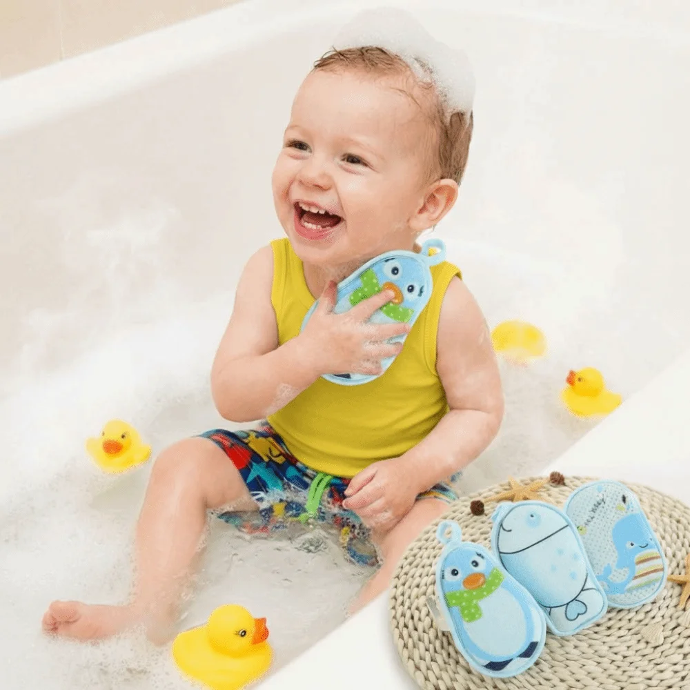 Soft Bath Sponge Hanging Design Ergonomic Shape Newborn Shower Sponge Cartoon Animals Infant Bath Cleaning Brush Infant Bathing