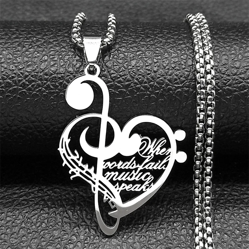 Hollow Music Note Necklace Love Heart Letter Pendant Chain Stainless Steel Black Color for Women Men Hip Hop Chain Jewelry Gift