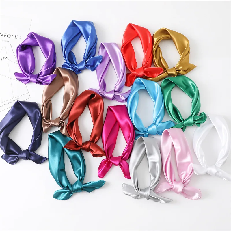 

2023 New Fashion Silk Square Scarf For Women 60cm Satin Neck Hair Tie Band Bag Warp Soft Neckerchief Hijabs Head Female Foulard