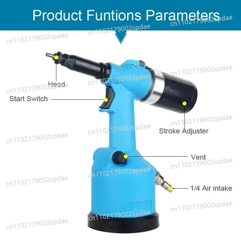 Pneumatic Air Rivet Nut Guns, ISO M3-M12, Automatic Insert threaded Pull Setter Riveters,Riveting Rivnut Tool for Nuts
