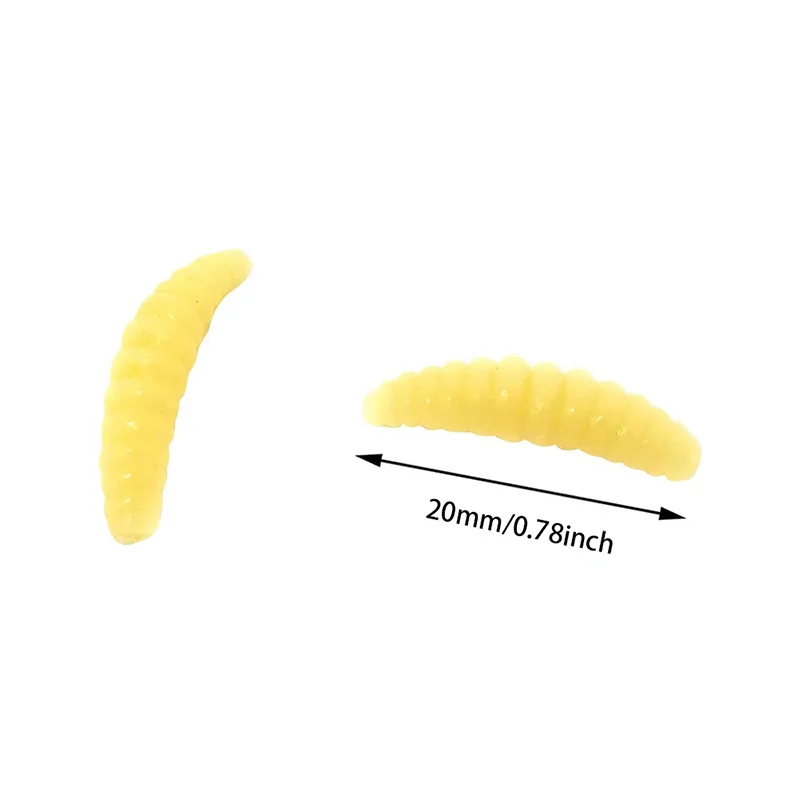 200Pcs 2cm Maggot Soft Fishing Lure Silicone Smell Worms Winter Glow Shrimps Bass Fishing Worms Lures Artificial Bait Fishy