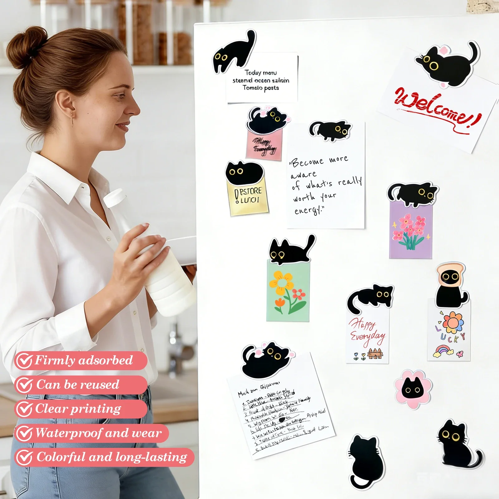 48 Pcs Cute Cat Fridge Magnets Present for Cat Lovers Magnetic Sticky Notes Whiteboard Magnet for Home Office Locker Bookshelf