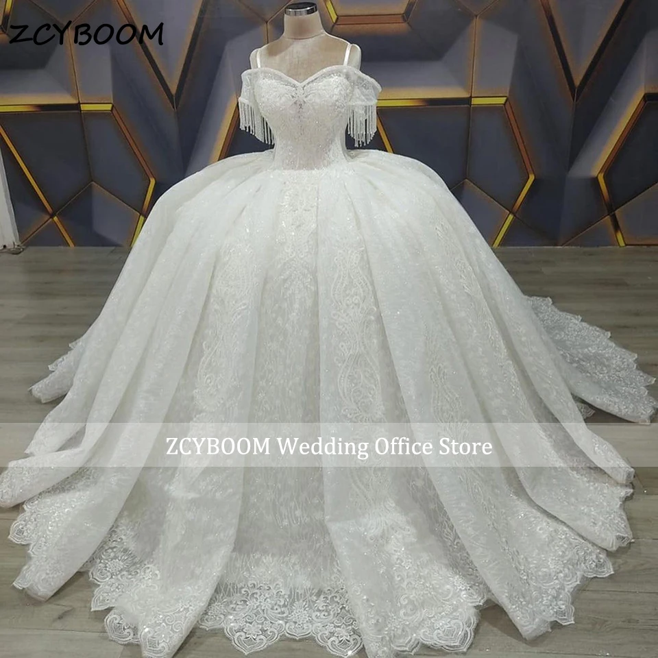 

Customized Luxury Crystals Beading Tassel Ball Gown Wedding Dress 2024 Lace Embroidery Princess Bridal Gowns Vestido De Noiva