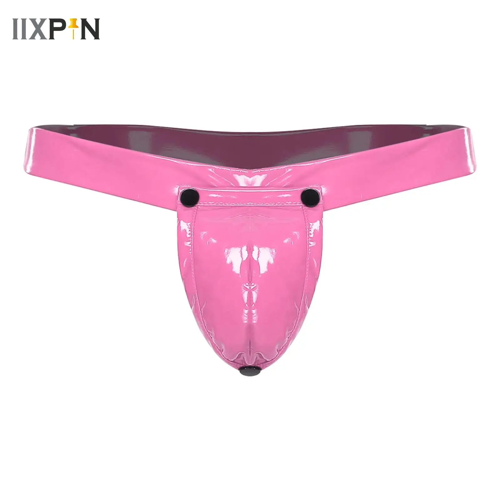 

Mens 2-in-1 Jockstrap Underwear O-ring Thong with Detachable Crotch Cover Glossy PU T-back Briefs Panties Male Sissy Underwear