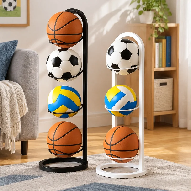 Heavy-Duty Metal Storage Stand with 2-5 Levels for Efficient Indoor Basketball, Football, and Volleyball Organization