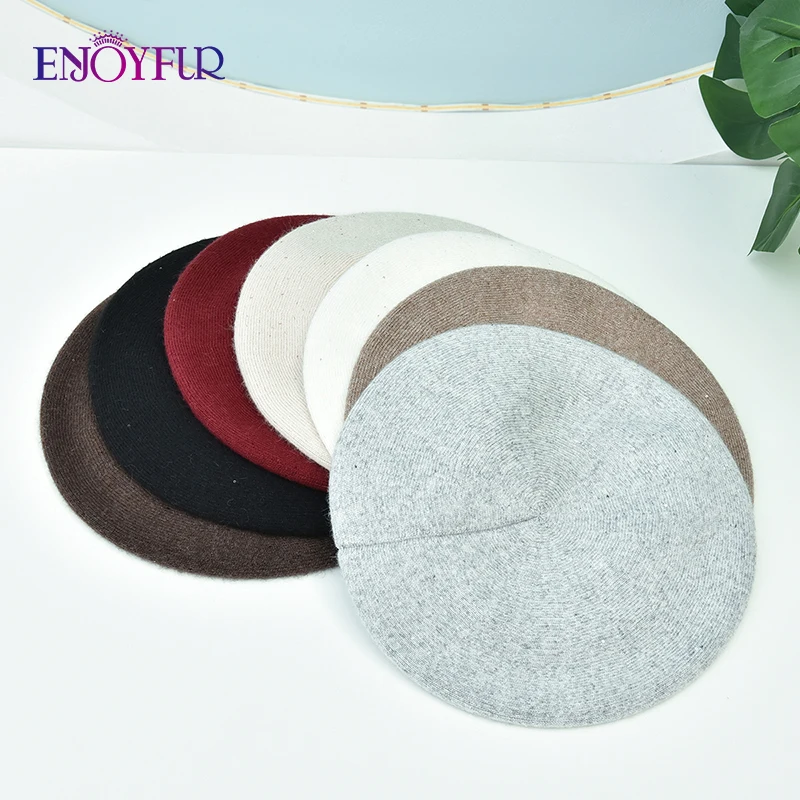 استمتع بالشتاء القبعات للنساء الخريف الصوف متماسكة قبعات البيريه مع الترتر الدافئة طبقة مزدوجة الكلاسيكية Frech نمط قبعة البيريه #6