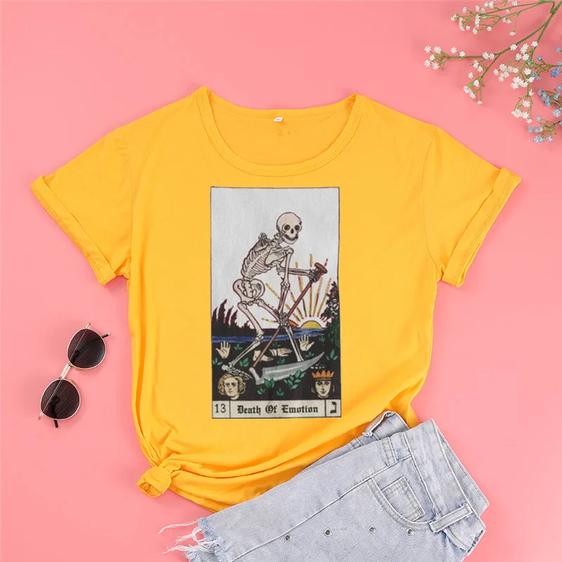 Death Skeleton T shirt  Funny Letter Aesthetic Female Clothing Fashion Cotton O Neck T-shirt Casual Shirt Short Sleeve Top Tees