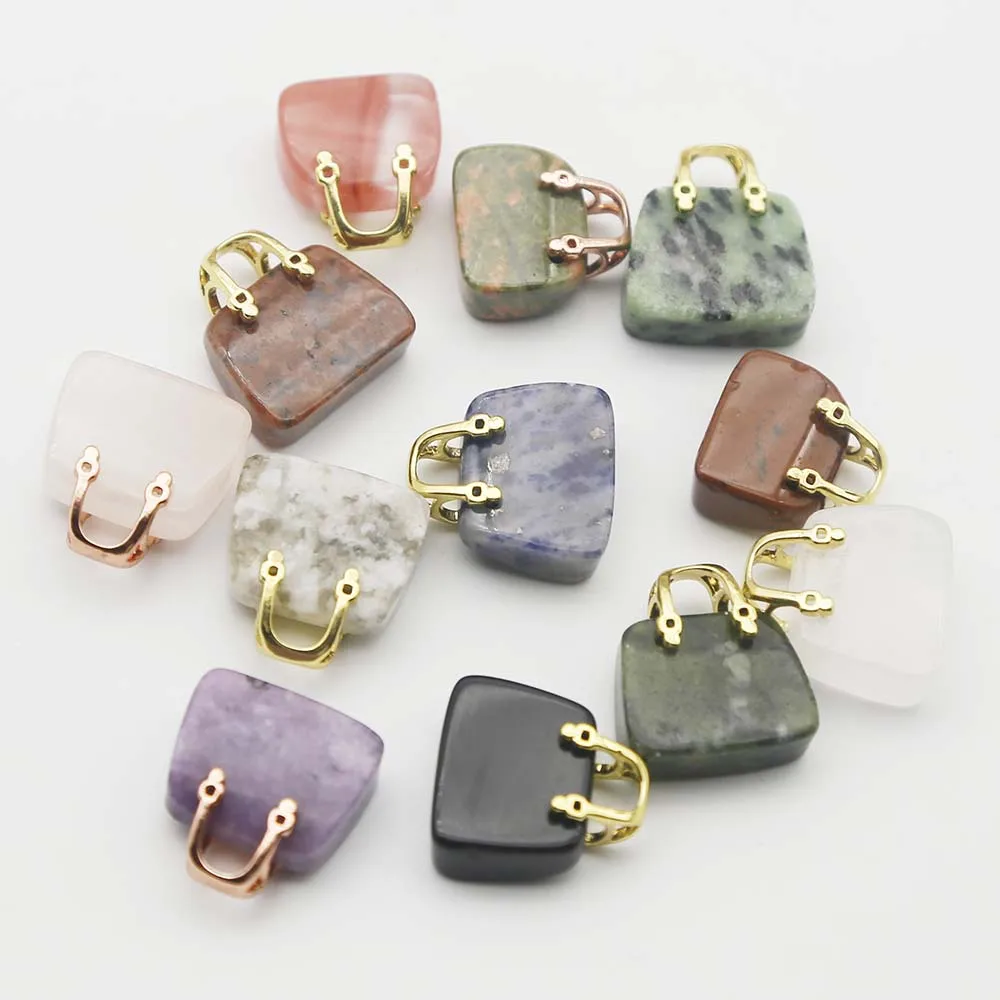 New Quality Natural Agate Crystal Jade Semi Precious Stone Handbag Pendant Home Desk Decoration 12Pcs Free Shipping