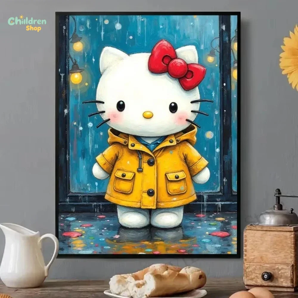 5D DIY Diamond Painting Kit Cute Sanrio Hello Kitty Raincoat Art Full Drill One Wall Decor Craft Kit Home Gift FramelessNo Fra