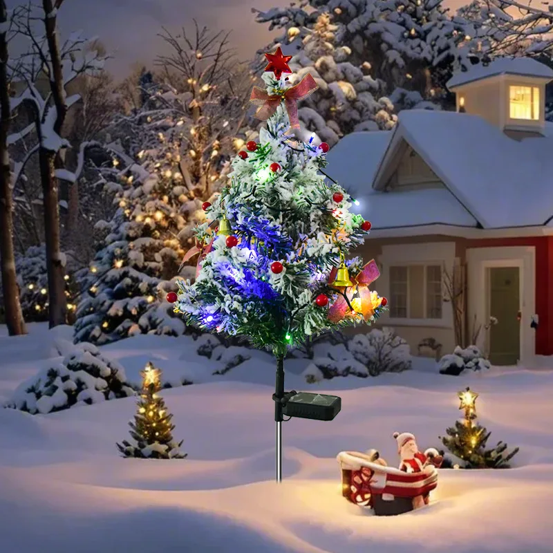 Solar Powered Christmas Tree Lawn Lights Outdoor LED Snowflake Christmas Tree Solar Lights Courtyard Garden Decorative Lights