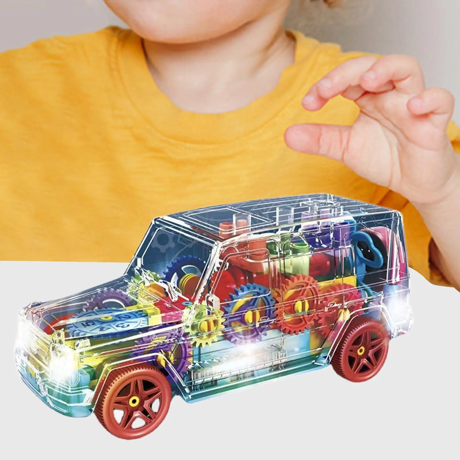 Jouet de voiture lumineux, engrenages mobiles, lumières colorées et fraîches, jouet sensoriel, camion, musique et effets LED, cadeau pour enfants de 4 ans