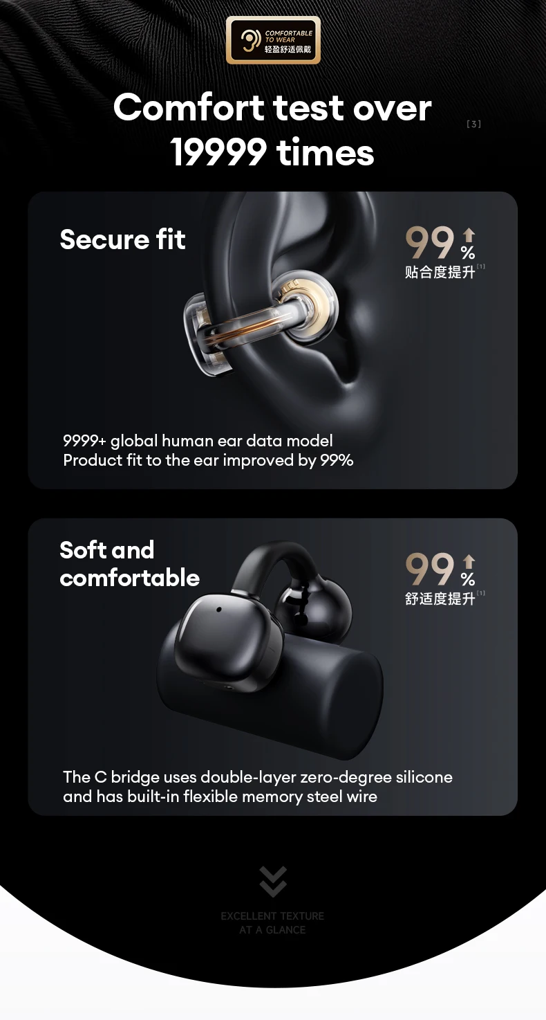 Choice Monster MQT65 OWS Bluetooth 6.0 Earphones Low Latency Earclip Bluetooth Headphones HD Call HiFi Music Game Sport Earbuds
