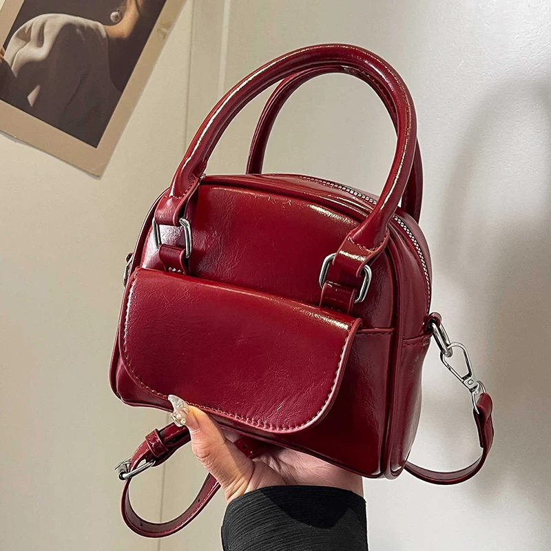 

Красные квадратные сумки, женские текстурированные сумки через плечо из искусственной кожи, модные универсальные маленькие сумки на одно плечо