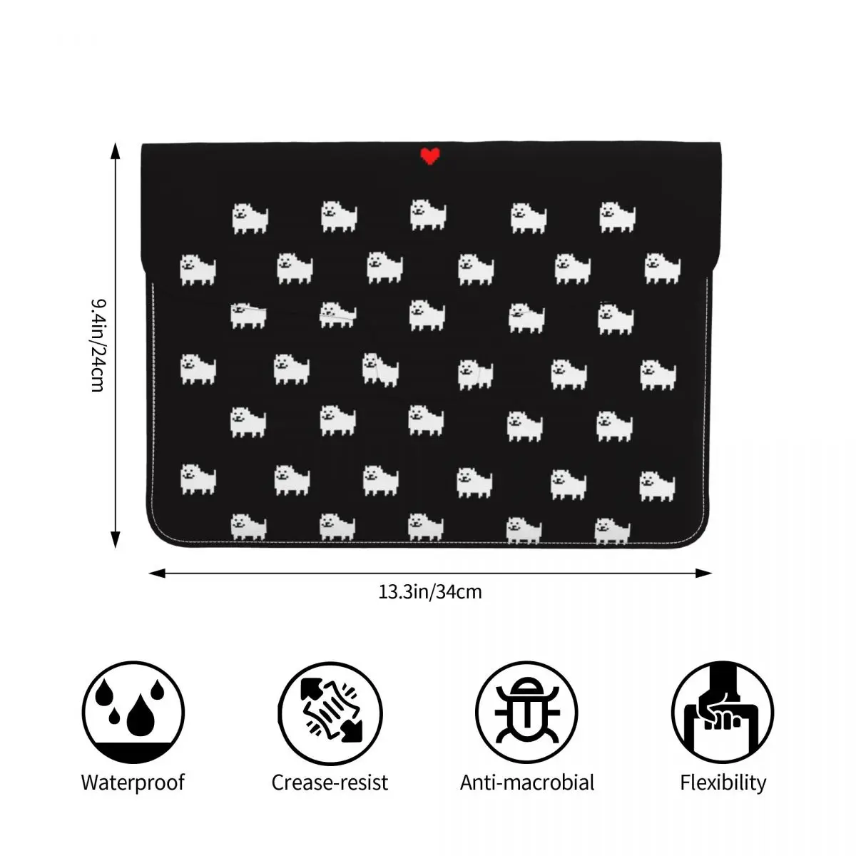 Undertale Dog Heart PU Leather Horizontal Laptop Sleeve Shockproof Soft Lining Notebook Case 13 Inch