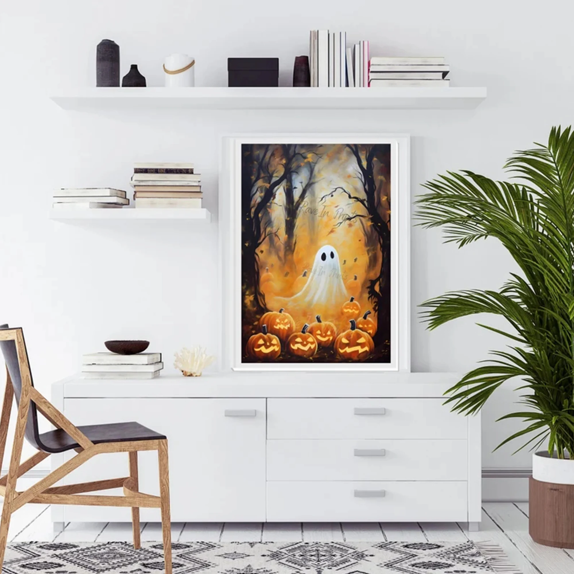 Modern Ghost And Jack O Lanterns Halloween Wall Art Print Canvas Painting Poster Picture For Living Room,Bedroom Home Decor