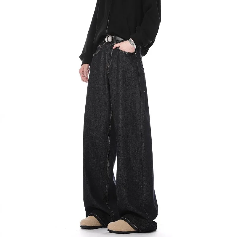 

American-style Men's Summer Retro Washed Loose Floor-length Jeans A Good Drape Straight-leg Wide-leg Pants Fashion Personality