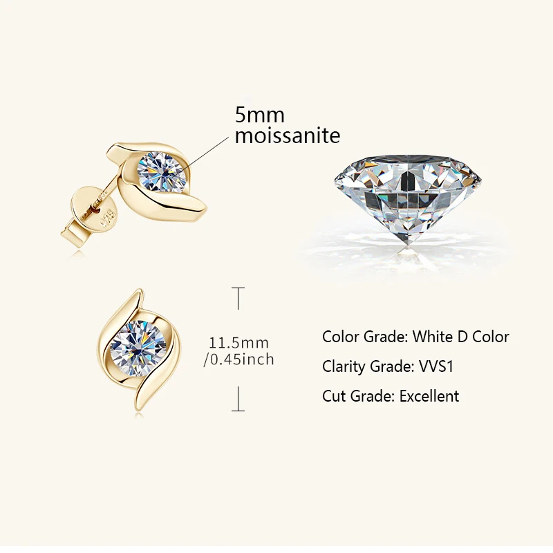 Gold Plated Silver 925 Real Moissanite Jewelry Set for Women 2.0ctw D Color Lab Diamond Stud Earrings Pendant Necklace Sets Gift 4