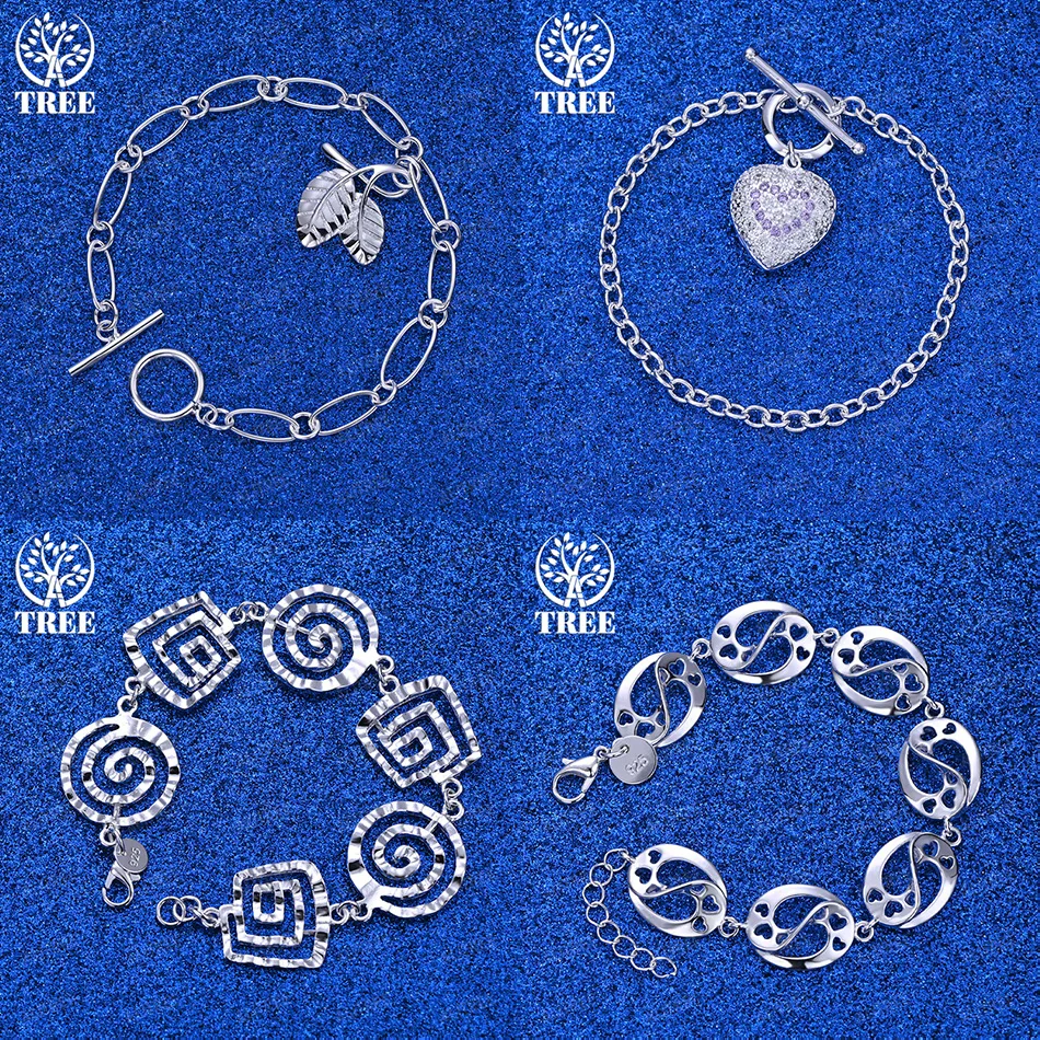 

Classic 925 Sterling Silver Heart Leaf Spiral Chain Heart Geometric Chain Bracelets Women Birthday Party Jewelry Accessories