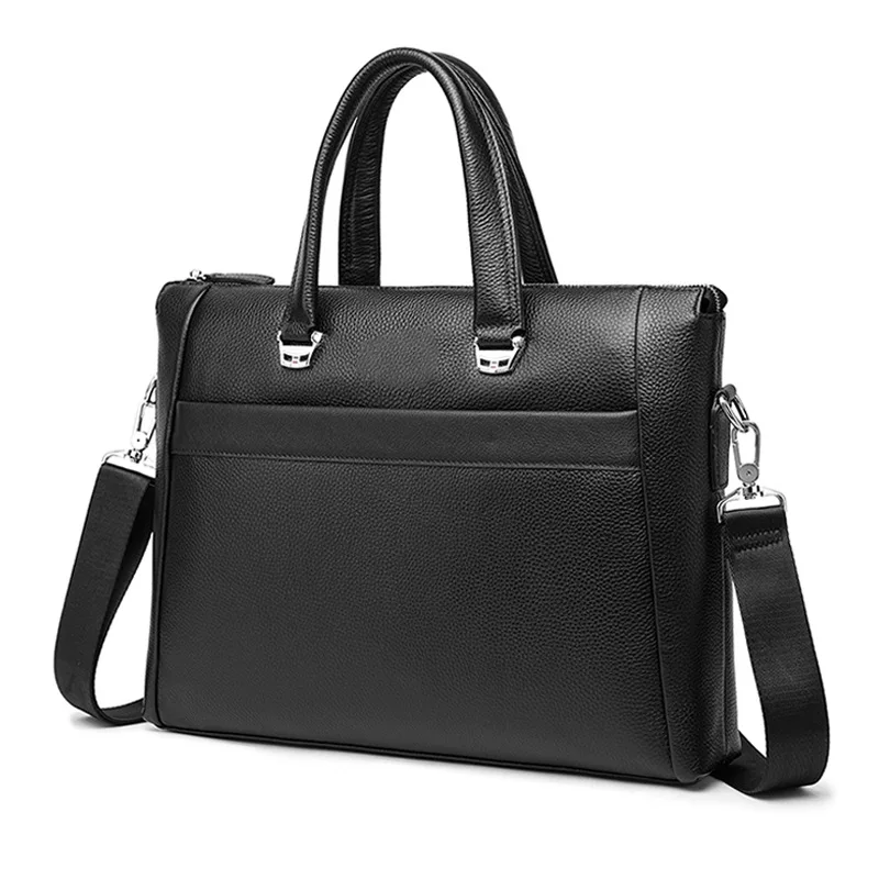 حقيبة أفقية للرجال سعة كبيرة من الجلد الطبيعي حقيبة كمبيوتر للأعمال باللون الأسود حقيبة يد عصرية راقية للرجال #5