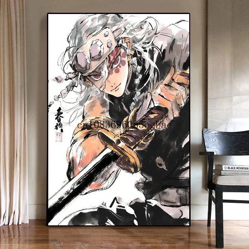 Figura de Anime clásico Demon Slayer Uzui Tengen, pintura en lienzo con tinta sin marco, póster de Manga, Mural, decoración del hogar para dormitorio, regalos para niños