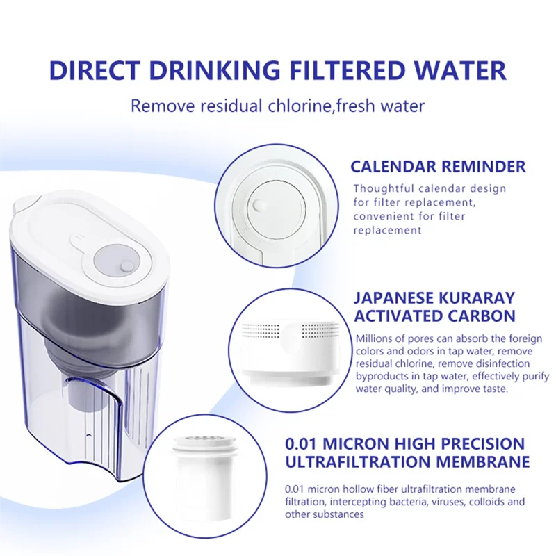

ABHB-1L Water Filter Kettle With Carbon Filtration System Kitchen Drinking Water Purifier Jug