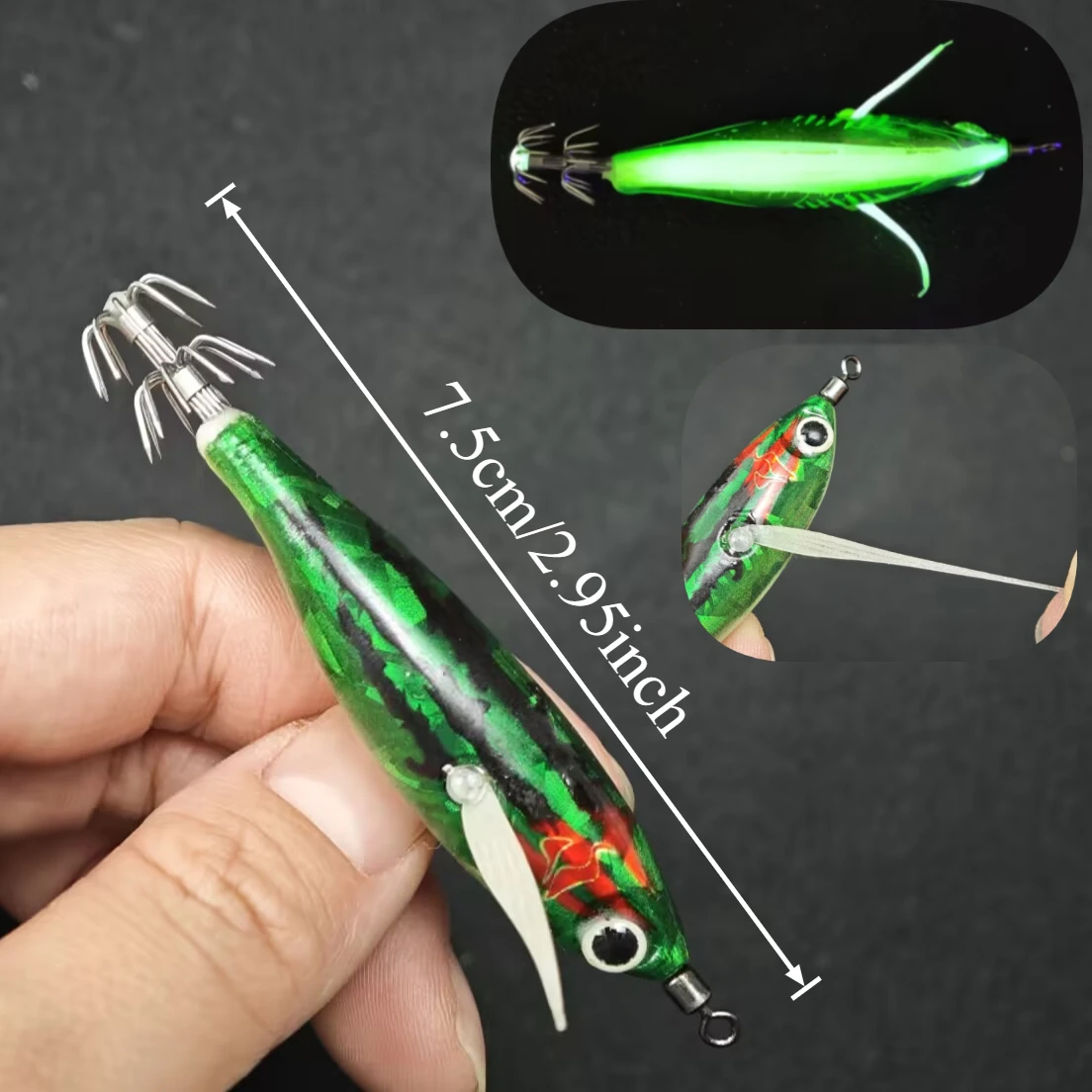 7 Stück/Set 7,5 cm Leuchtende Garnelen-Angelköder Salzwasser-Garnelenköder Oktopus-Tintenfisch-Jigs Angelhaken Angelzubehör – Detail 1