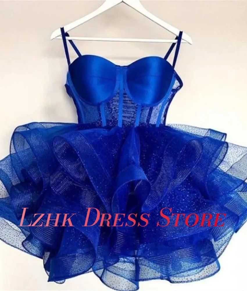 Robe de soirée trapèze en Organza, personnalisée, Sexy, bretelles Spaghetti, paillettes, volants, plusieurs niveaux, délicate, sans manches, robes de soirée en cœur