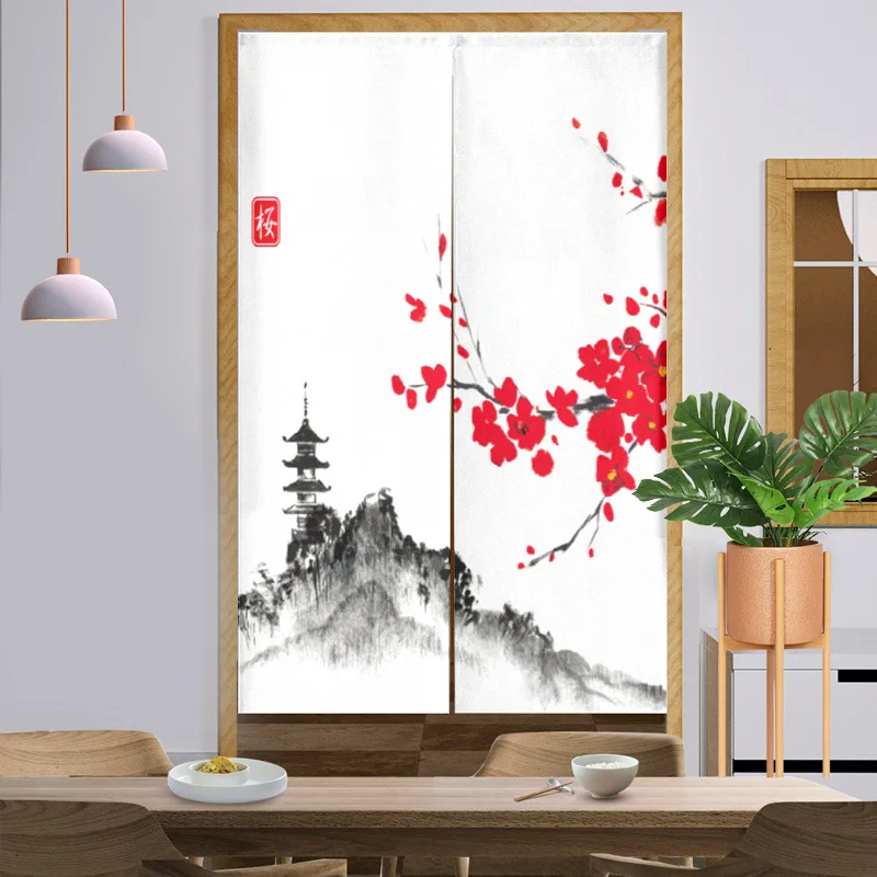 Watercolor lotus flower changing Curtain Privacy Partition Doorway Curtains Kitchen Entrance Noren Linen Hanging Half-curtain