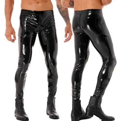 Men Latex Pants Pole Dance Dance Stage Performance Clubwear Zipper Crotch Trousers Wet Look Patent Leather Skinny Pants Trousers