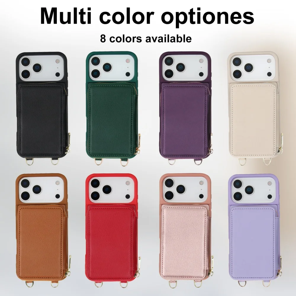 

Чехол-кошелек для iPhone 17, Air 16, E, 15, 14, 13, 12, Pro Max Plus с ремешком на запястье, регулируемый чехол-кошелек на молнии через плечо