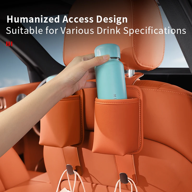 Universal Multifunctional Car Seat Back Hook with Cup Holder PU Leather Organizer Headrest Hanger for Auto Interior Accessories