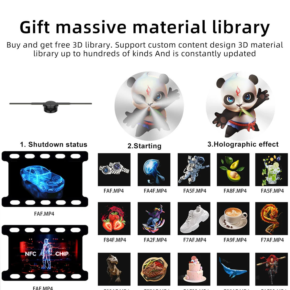 42cm Projektor hologramowy 3D HD Wentylator SD Znak LED Obsługa holograficznego odtwarzacza Obraz Wideo Sklep Bar Impreza Reklama Wyświetlacz Światło