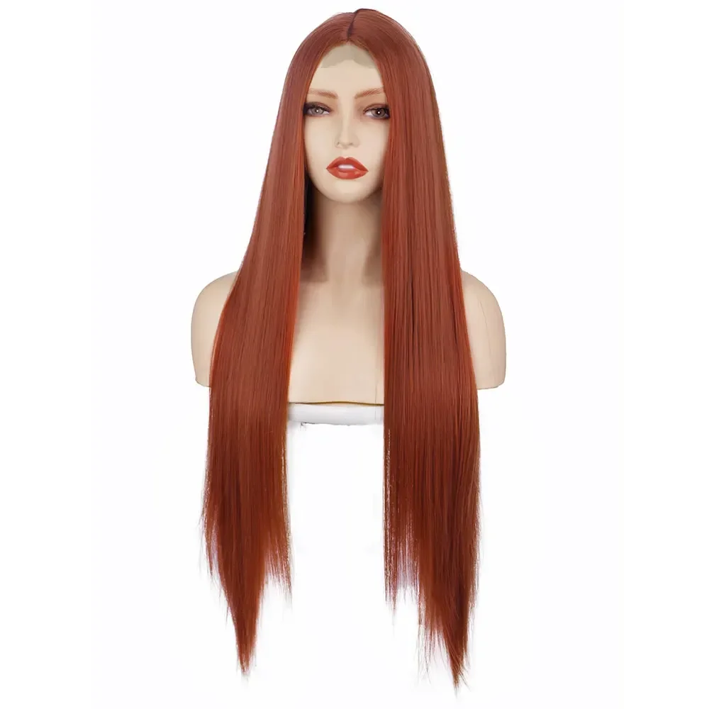 Synthetic Orange Wig Long Straight Wig for Women Daily Party Use Natural Hairline Heat Resistant Hair