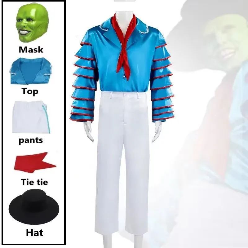 

Movie The Mask Jim Carrey Cosplay Costumes Set Unisex Adult TOP pants Suit Uniform Halloween Carnival Party Costume