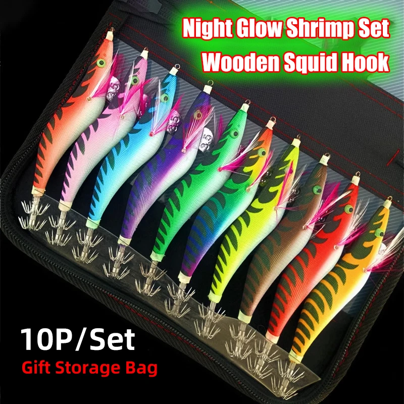 2023 Seaknight NEW LURE Squid Hooks Luminous Sea Lure Silicone Shrimp Luminous Wooden Shrimp Cuttlefish Lures Sea Fishing Baits