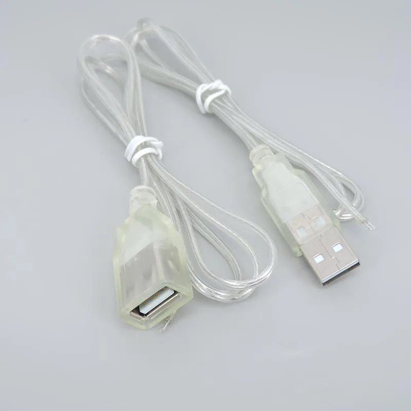 0.3m 1m 5V USB 2.0 Power Supply Cable 2Pin Type A Male Plug Female Jack 26awg white Charger transparent Cord Extension Wire L1