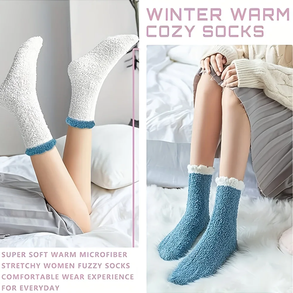 

7 Pairs Women'S Furry Thick Warm Mid-Calf Socks with Fleece Lining Outdoor Casual Ankle Full Coverage Warm Autumn And Winter