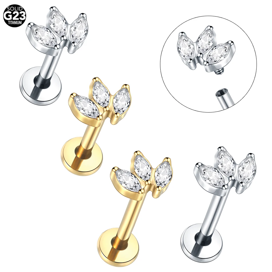 

1Pc Implant Grade Titanium Monroe Piercing Marquise CZ Zircon Lobe Stud Earring Helix Tragus Labret Piercing Sexy Body Jewelry