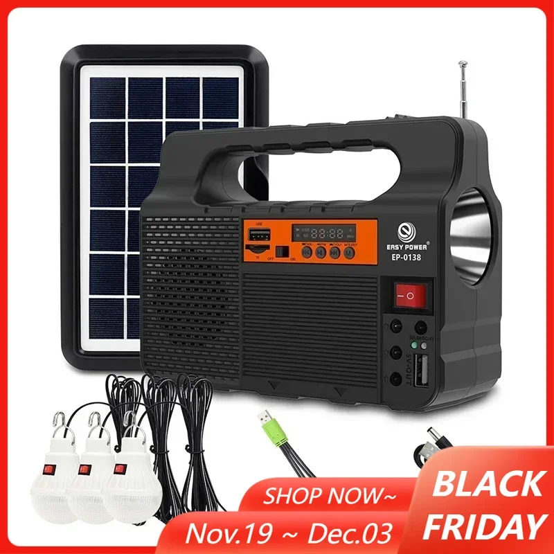 

Solar Light Solar Panel Generator Kit 3 LED Bulb Highlight Energy Saving Light Solar Lighting with FM Radio Power Supply System