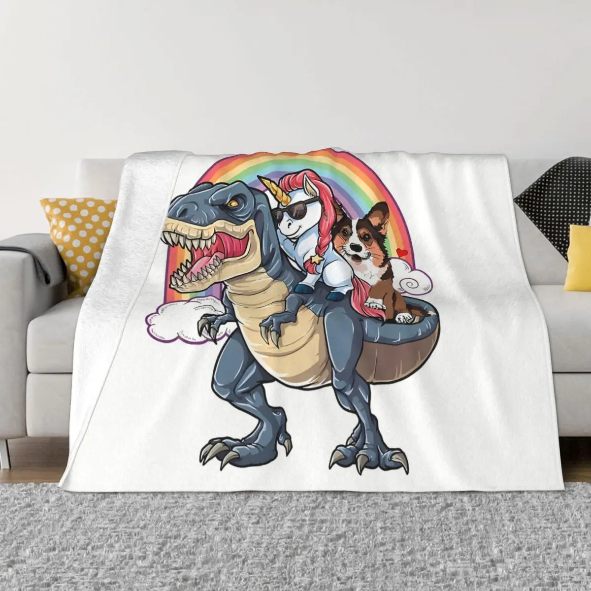 Dinosaur Corgi Unicorn Ride T-rex Portable Warm Throw Blankets for Bedding Travel