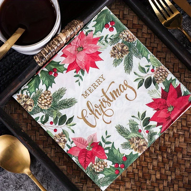 20Pcs Christmas Series Printed Paper Disposable Table Dinner Napkins Tissues Xmas Party Decoration Supplies - view 4