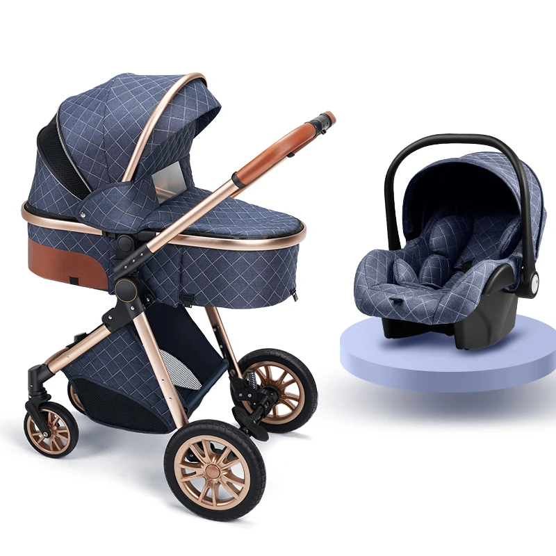 Luxurious Baby Stroller 3 in 1 Portable Travel Baby Carriage Fold Pram High Landscape Aluminum Frame Newborn Infant Stroller