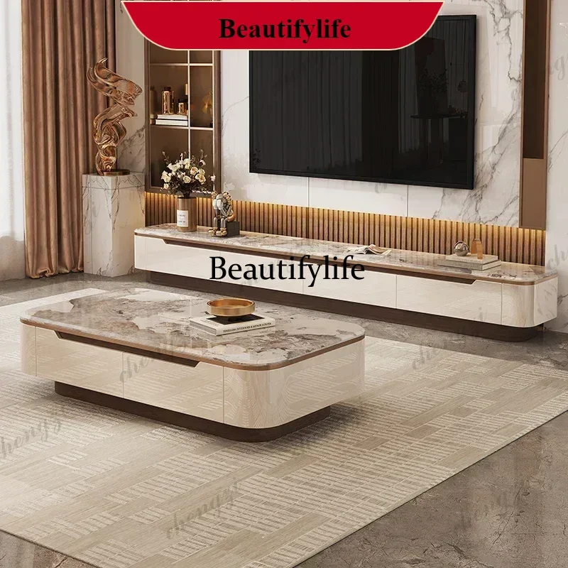 

Home Desk Mesas Microcrystalline Stone Glass Light Luxury Simple Coffee Table And TV Cabinet Coffee Tables Pliante FurnitureK182