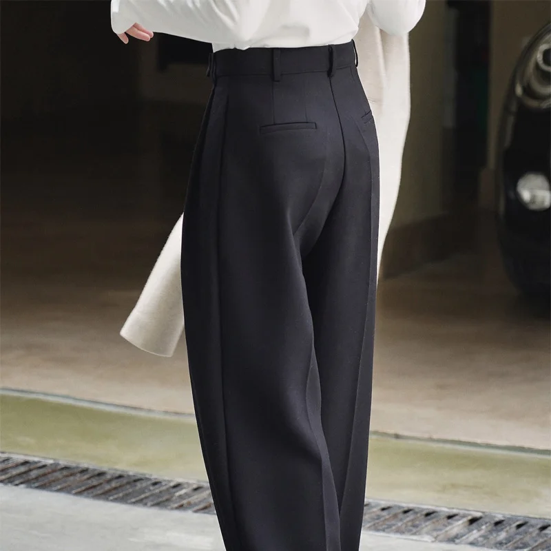 Autumn and winter women\'s casual solid color high waist loose wide leg pants