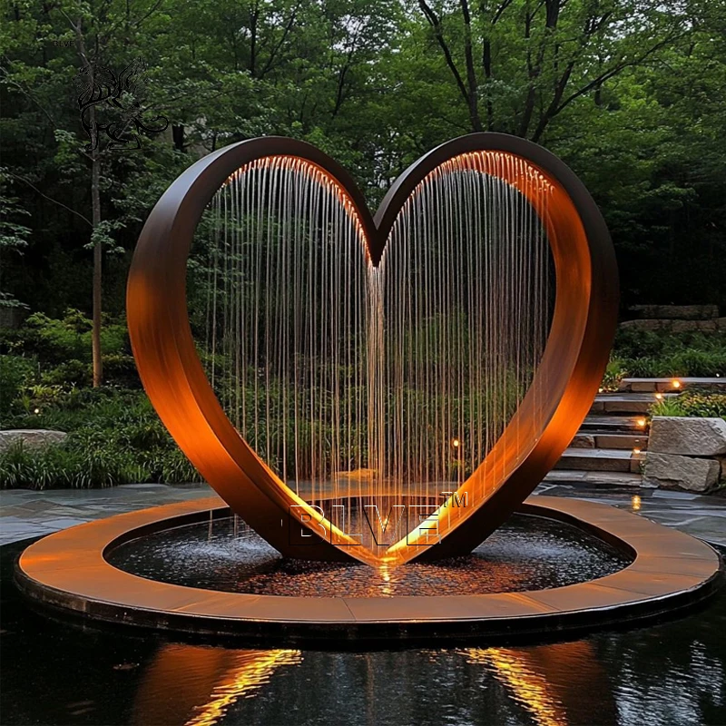 

BLVE Customized Garden Decoration Modern Art Metal Fountains Stainless Steel Heart Fountain